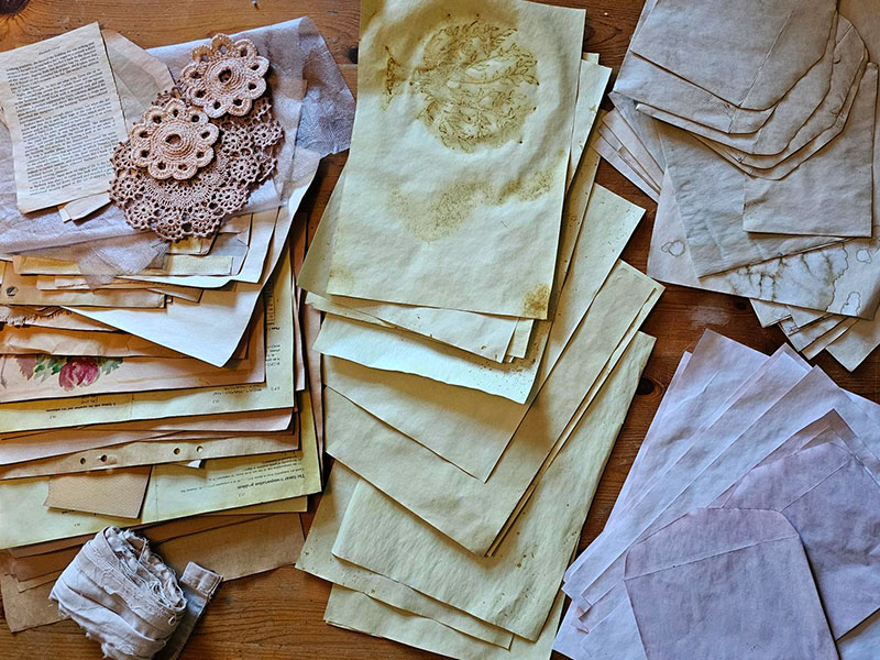 Växtfärgat papper och tyg till junk journal