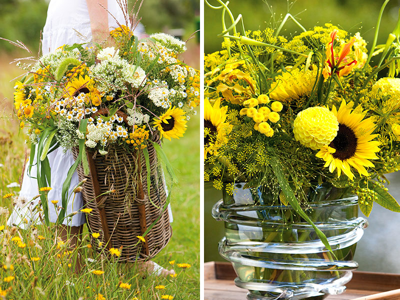 Plockade blommor till buketter