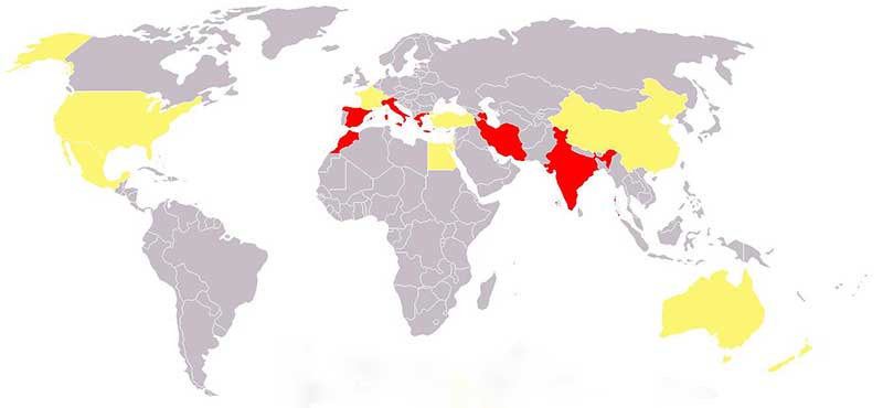 Karta över länder som odlar och exporterar saffran