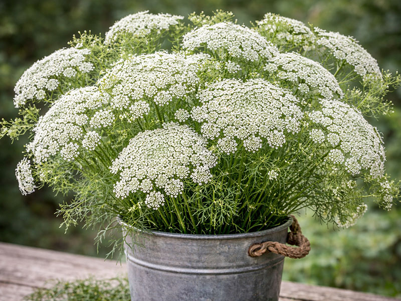 Bukett med slöjsilja i hink