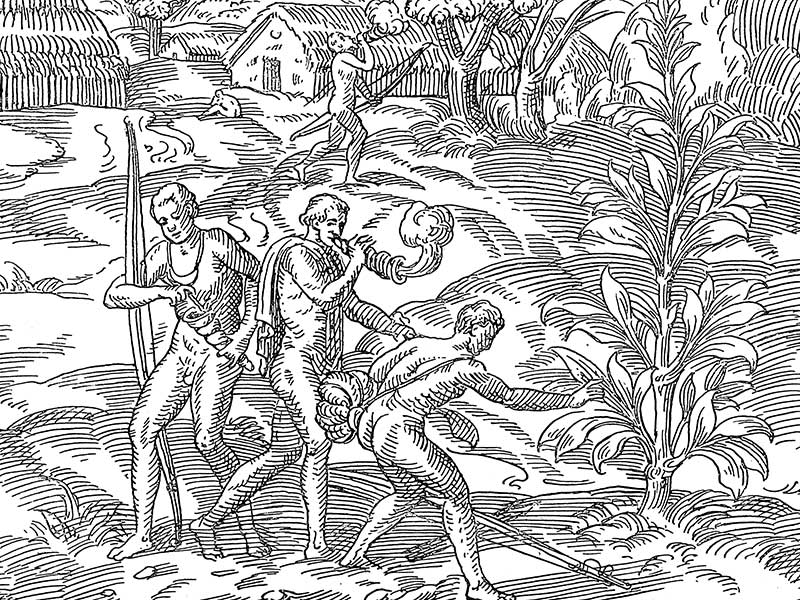Illustration på tobaksbruk under 1600-talet av indianer