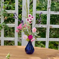 Koboltblå minivas med mixade blommor - wh