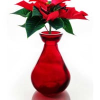 Röd minivas med rosenskära, silverbuske, alunrotsblommor m.m - wh