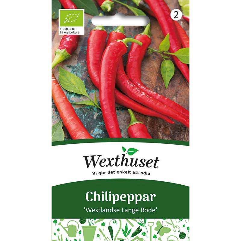 Förpackning Chilipeppar 'Westlandse Lange Rode', ekologisk