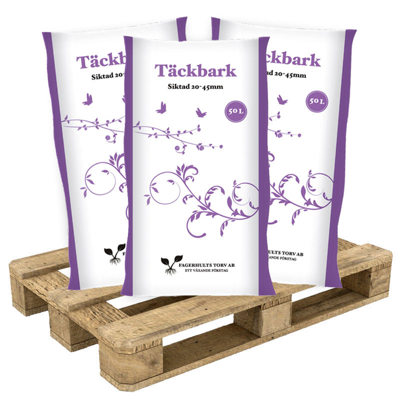 Pall med Täckbark 45 x 50L skyddar mot ogräs och håller fukten kvar i rabatten samt ger vintertäckning.