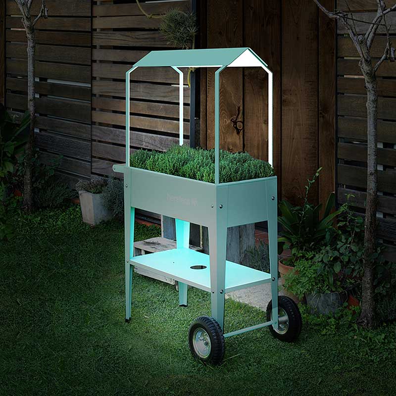 Odlingsvagn för odling inne och ute med växtbelysning på tre hyllor