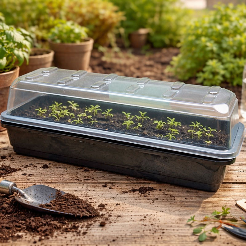 Odlingsl&aring;da multi f&ouml;r f&ouml;nsterbr&auml;dan, 1 set svart PP med s&aring;l&aring;da och kupa 37x13,5 cm